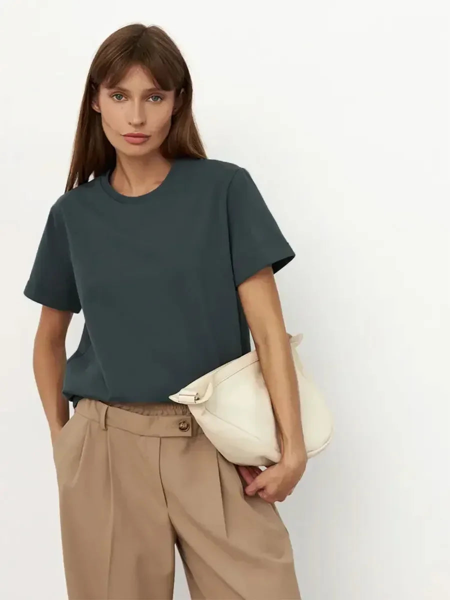 Summer 100% Cotton Women's T-shirt Bottoming Basic Fashionable Lady Short Sleeve Loose Tops Shirts Solid 200g/㎡ Tops