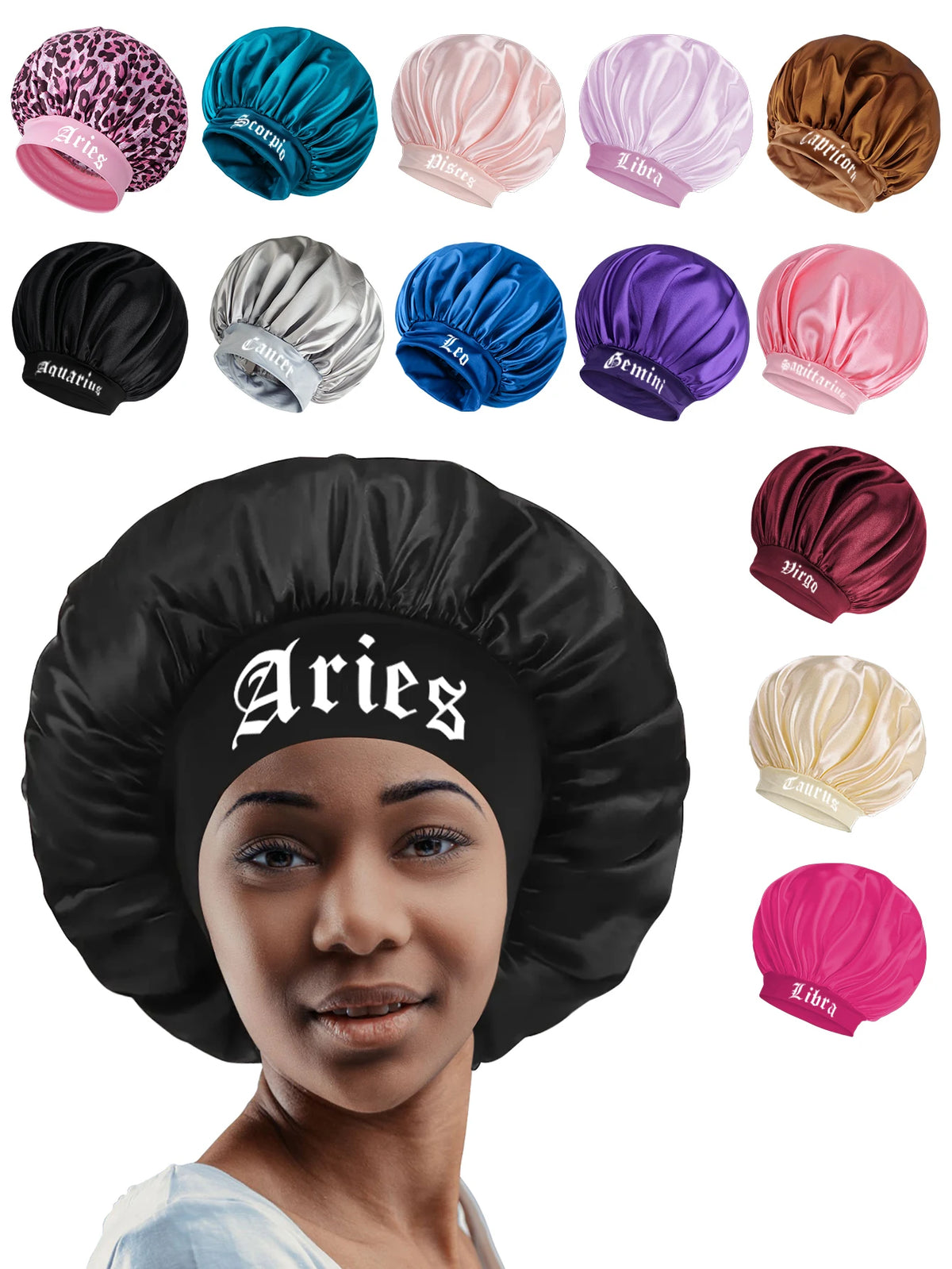1PConstellation printing satin wide band sleep bonnet ,soft sleeping bonnet with wrap band,make up washing face daily use bonnet