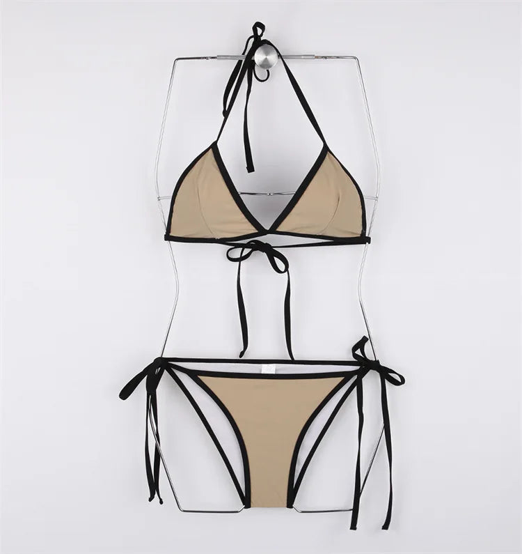 Fashion Color Block Split Bikini for Women Cheeky Cut Sexy Hot Girl Beach Holiday Swimwear