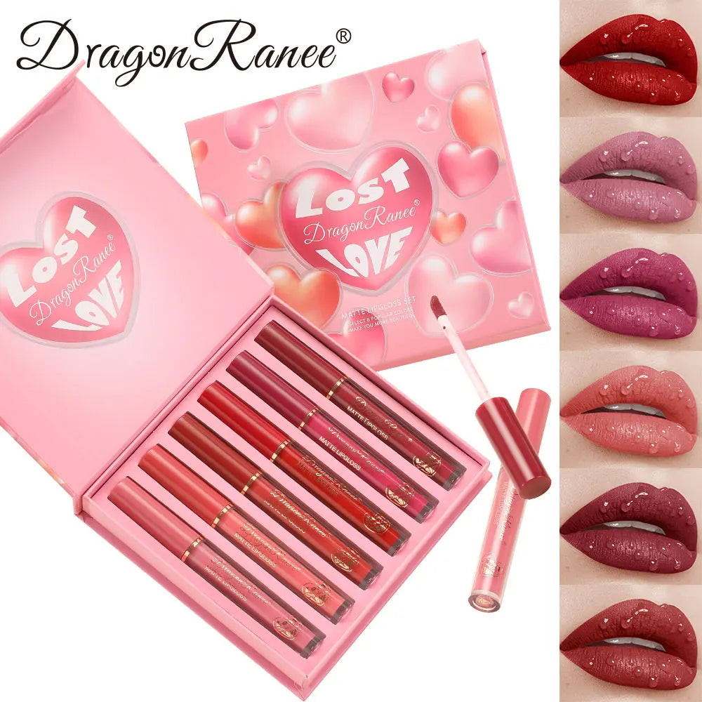 Set of Six Lip Glazes, Matte and Fine Texture, Easy to Apply, Non-Stick, Waterproof and Sweat-Proof, Versatile for Daily Use, Lip Gloss and Lipstick Set