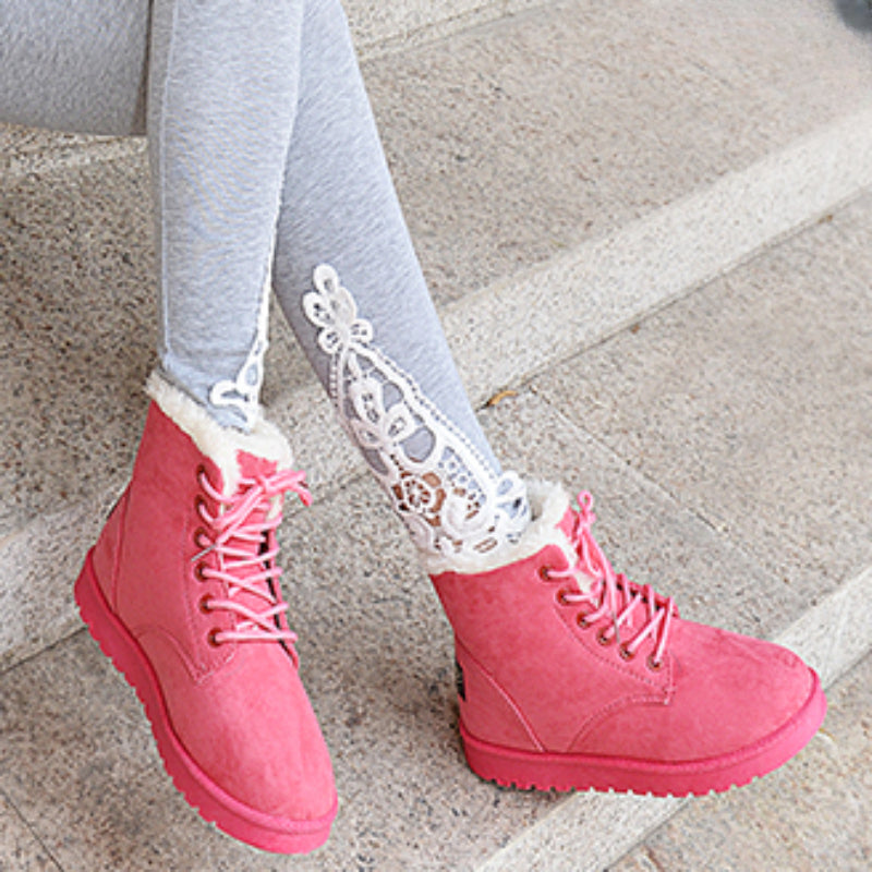 BCEBYL Autumn and Winter Fashion New Casual Comfortable Plus Velvet Warm Solid Color Cross Belt Round Toe Women's Short Boots