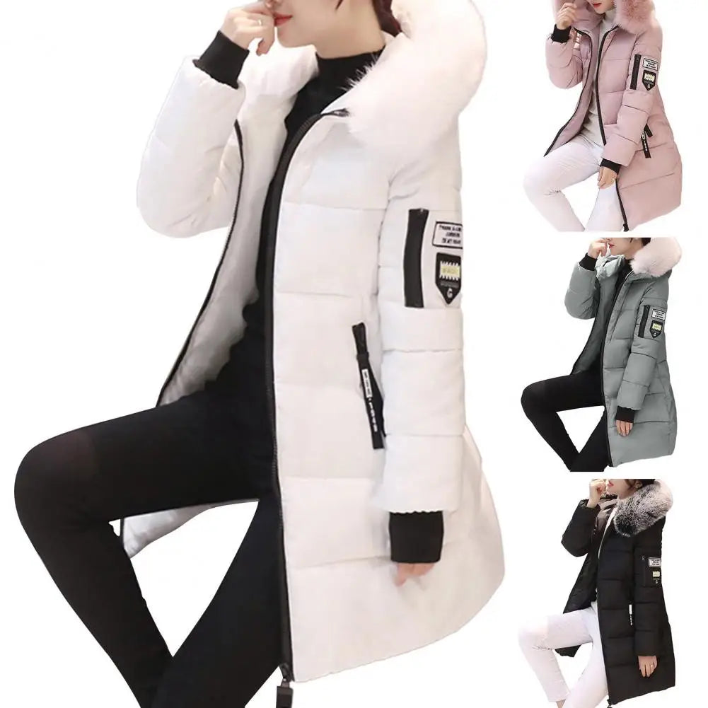 Fashion Women Winter Cotton Coat Parka Thickened Padded Stuffed Hooded Mid Length Warm Zip Up Slim Lady Down Coat Long Overcoat