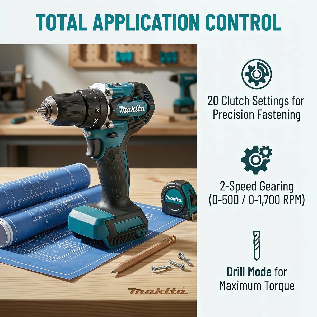 Makita DDF487 18V Lithium Brushless Hand Drill Driver Ergonomic Cordless Gear For Hardware Mounting Repairs