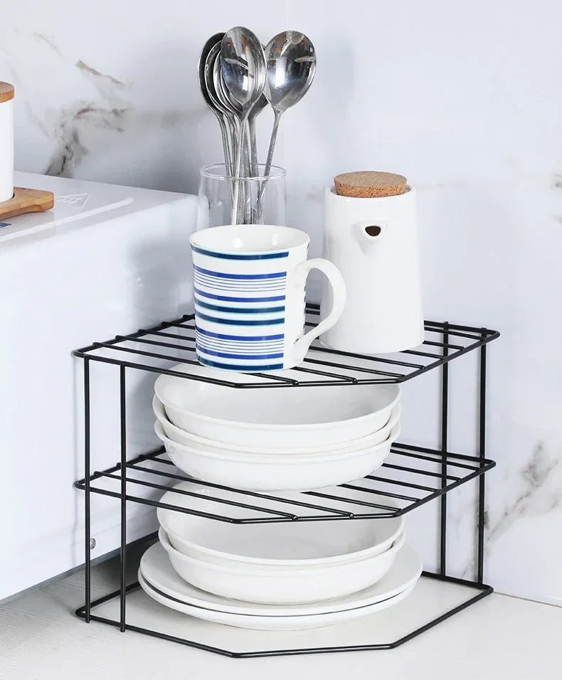 Kitchen Seasoning Corner Rack Pot Dish Food Sundries Organizer Rack Non Punching Portable Storage Table Kitchen Bathroom Holder