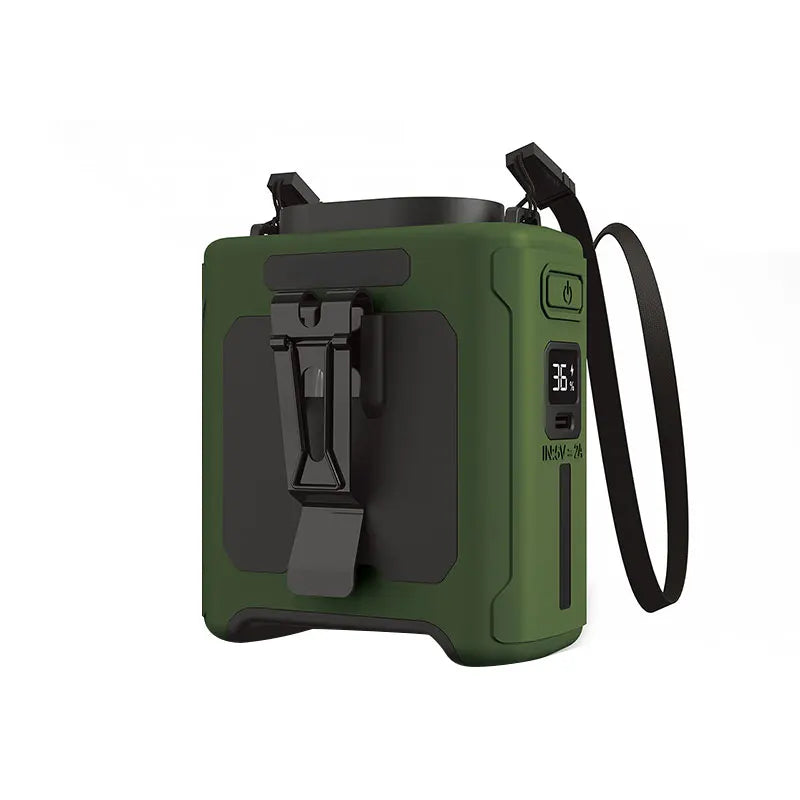 14500mAh Portable Waist Fan one-way Airflow Outlet Turbo Motors with Four Clips Emergency Flashlight Power Bank for Outdoor