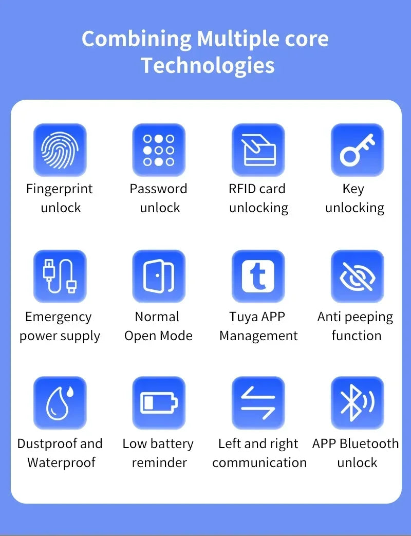 Tuya App Bluetooth Smart Fingerprint Door Lock Password Mechanical Key NFC Unlocking For Wooden Door Handle Lock IP65 Rainproof