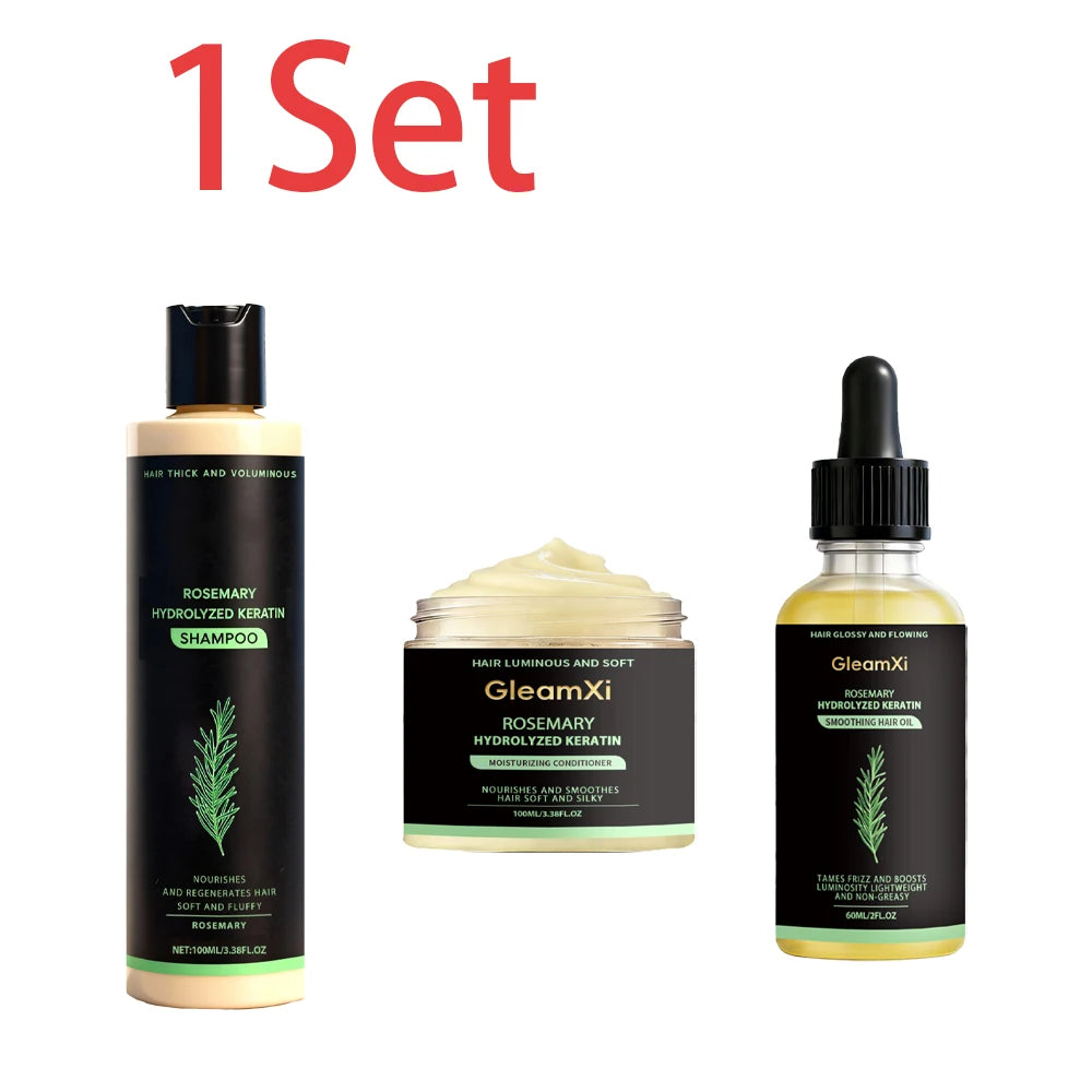 3pcs Rosemary Hair Care Set Shampoo Conditioner Oil Nourishing Smoothing Hydrating Silky Shine Daily Use