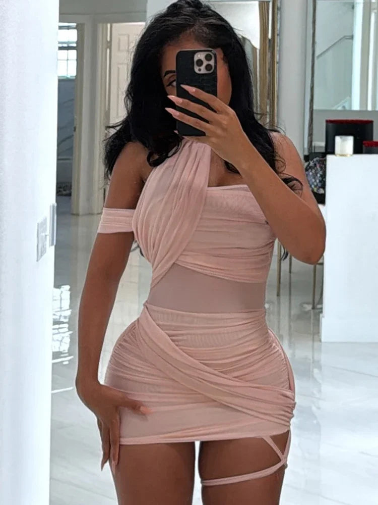 Leosoxs See Through Sexy Dress Women Y2K Cross Bandage Backless Halter Sleeveless Summer Trend Midnight Clubwear Mini Bodycon
