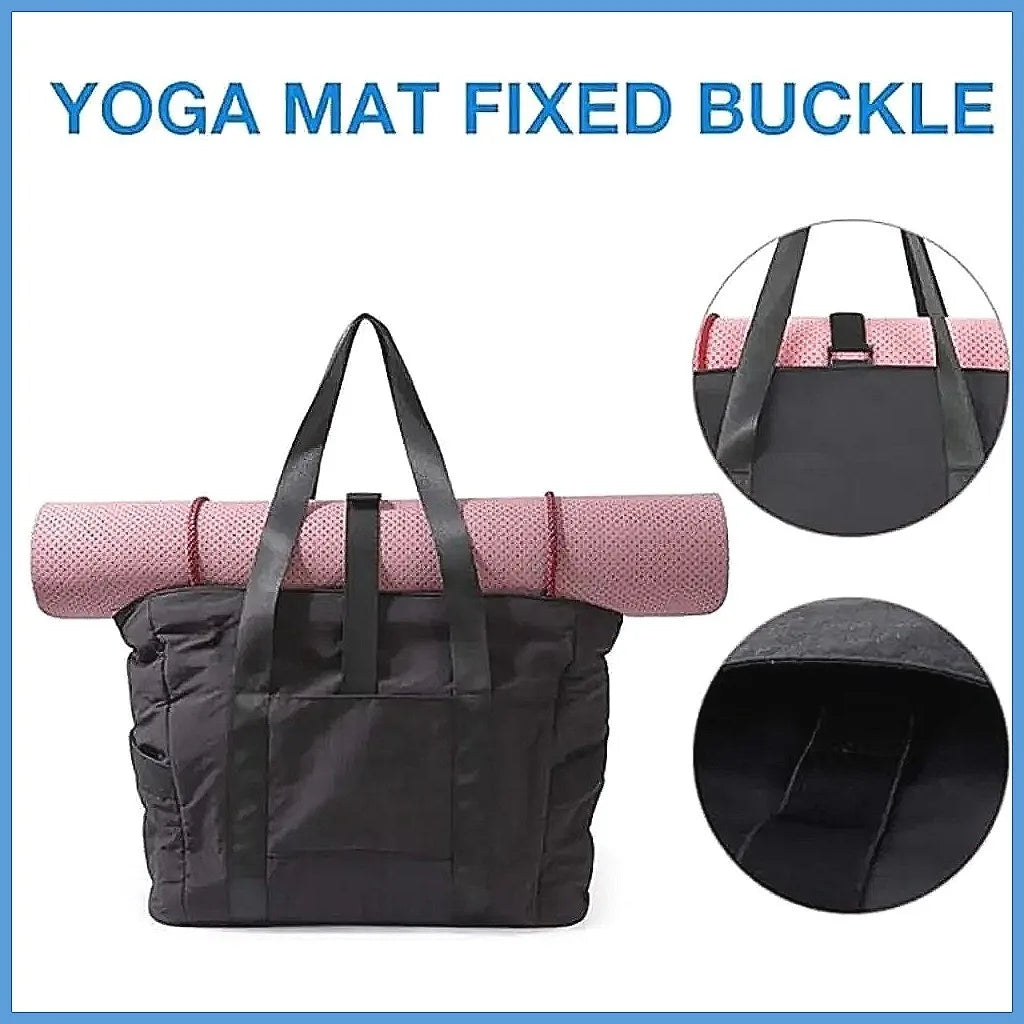 Nylon Yoga Mat Bag Solid Color with Buckle Gym Fitness Tote Multi Pocket Large Capacity Travel Handbag for College Women