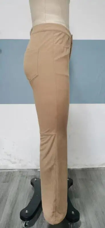 Fashionable Retro Women's Slightly Flared Pants Autumn And Winter Solid Color High Waist Button Slim Pants For Dating And Office