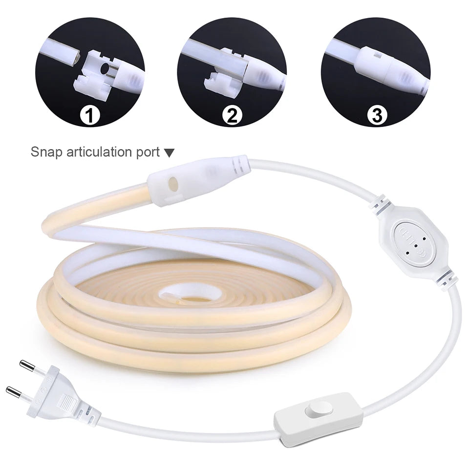 1M-5M 220V COB LED Strip Light Waterproof COB LED Tape US /EU Power Plug Flexible Ribbon Lamp For Bedroom Kitchen Outdoor Decor