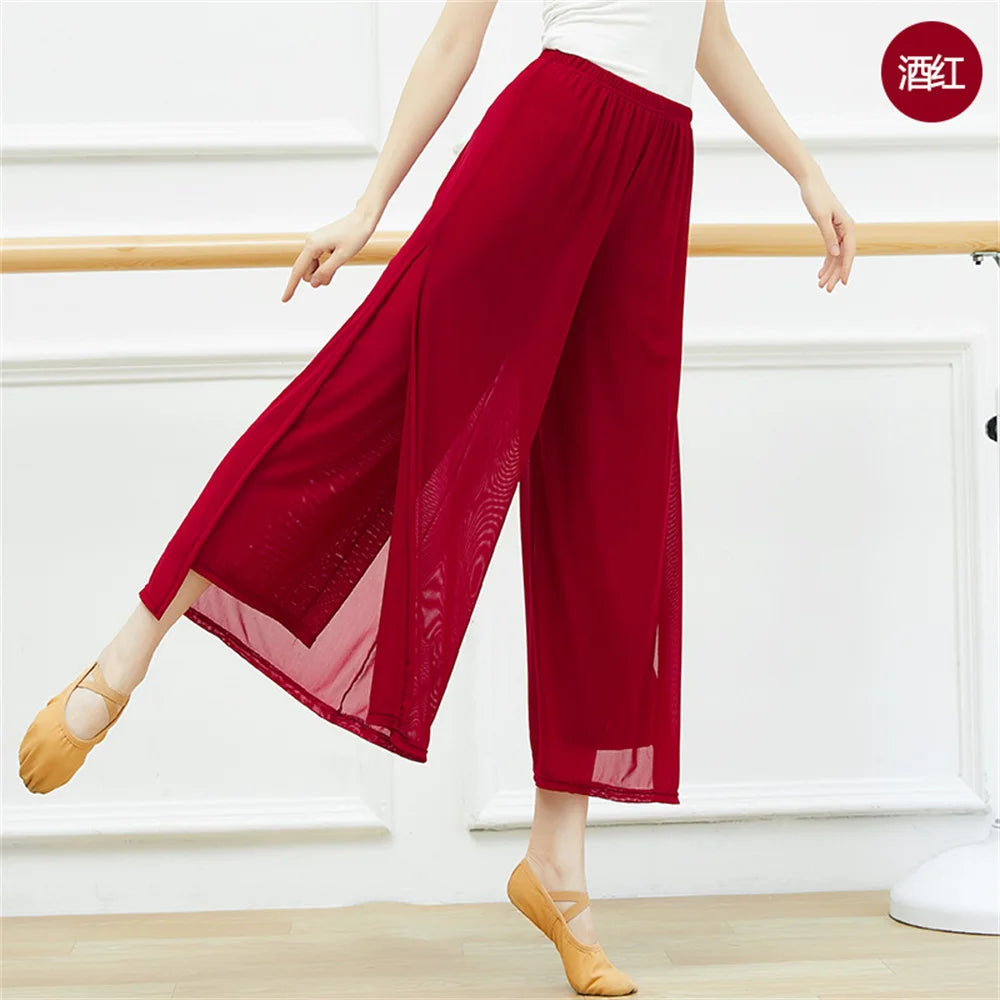 Fashion New Pants Woman Sport Pants Fitness Pants Wide Leg Pants Double Layers Mesh Dance Pants Adult Long Pants Women Clothing