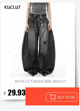 KUCLUT 2025 Autumn Winter Fashion Niche Design Print Contrast Color Loose Jeans For Women Straight Wide-leg Denim Pant 1A1517