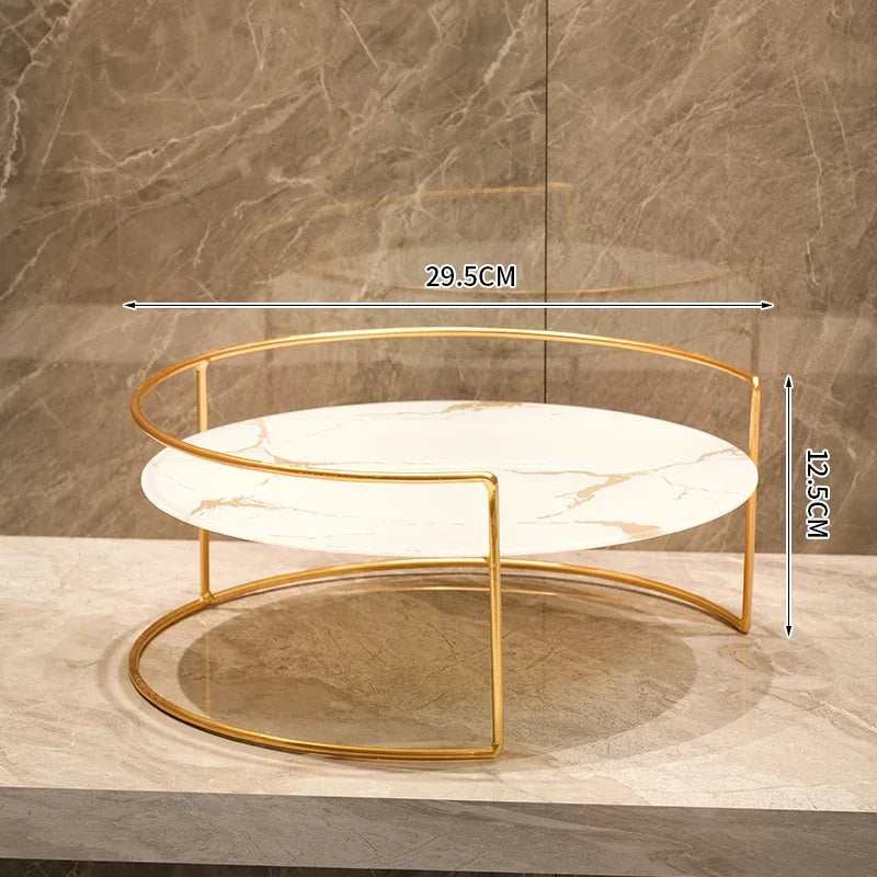 Metal Marbled Glass Tray 2-piece Set Decorative Storage Rack Desktop Organizer Cosmetic Shelf Display Stand Bathroom Shelves