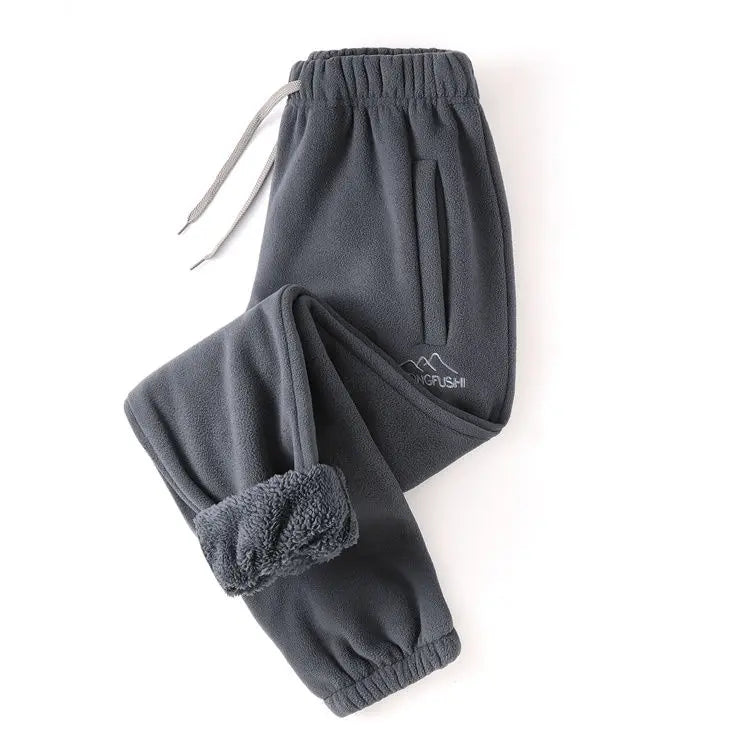 Fleece and Lambswool Men Sweatpants Winter Embroidery Thick Warm Double-sided Velvet Windproof Thermo Trousers Soft Harem Pants