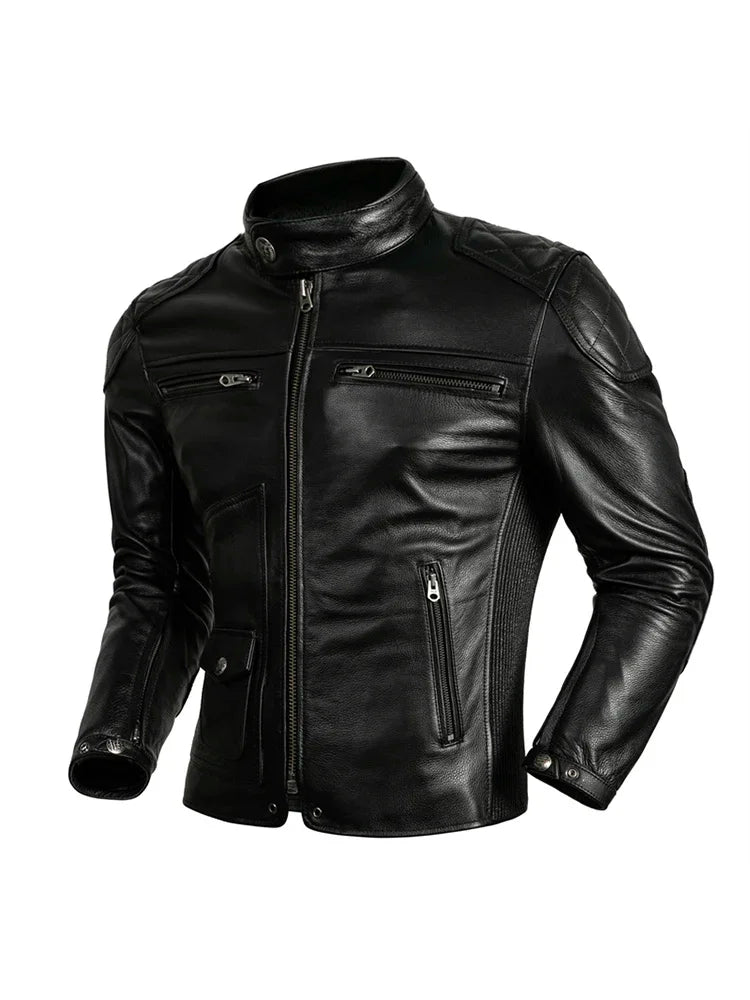 2025 New Top Layer Cowhide  Leather  Jacket Men Black Stand Collar Short Genuine Leather Coat High Quality  Motorcycle Jackets