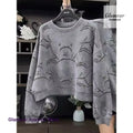French style round neck heavy industry sequined long-sleeved sweater female autumn new fashion casual cute bear slim loose top.