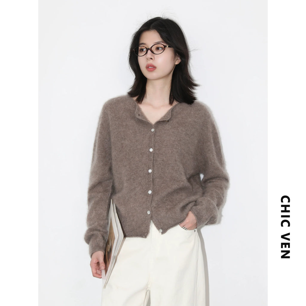 CHIC VEN New Women Knitted Cardigan Solid Long Sleeved Single-breasted Loose Casual Oversize Female Sweater Autumn Winter 2026