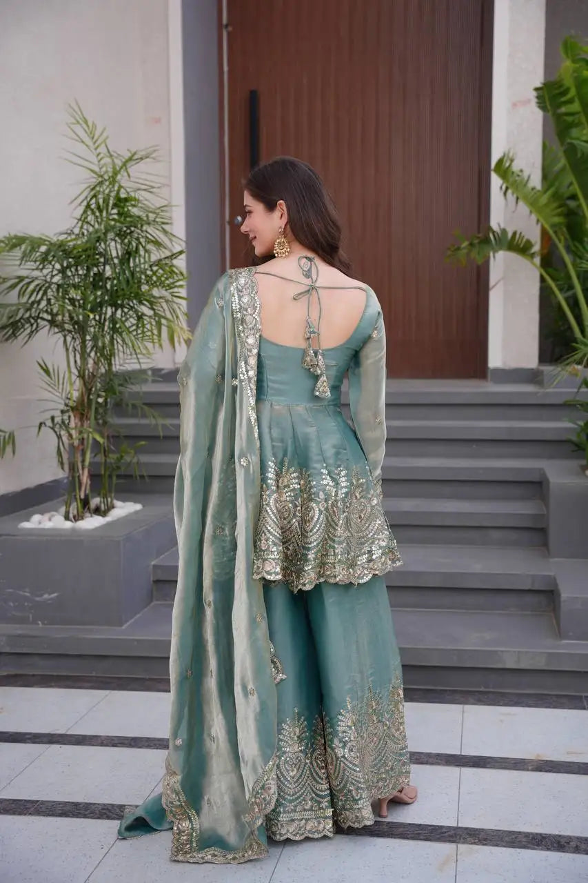 Indian Pakistani Punjabi Winter Sharara Suits Slim Fit Party Wear Faux Georgette Heavy Embroidery Sequin Work Ready To Wear
