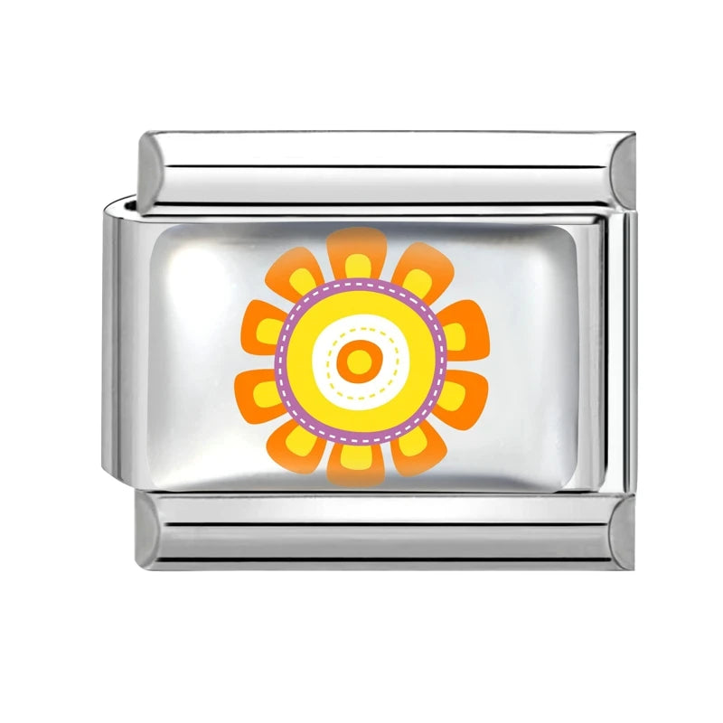 2025 Women's Fashion Colorful Flowers Sunflower Tulip Orchid Daisy Italian Charms Fit 9mm Stainless Steel Bracelet DIY Jewelry