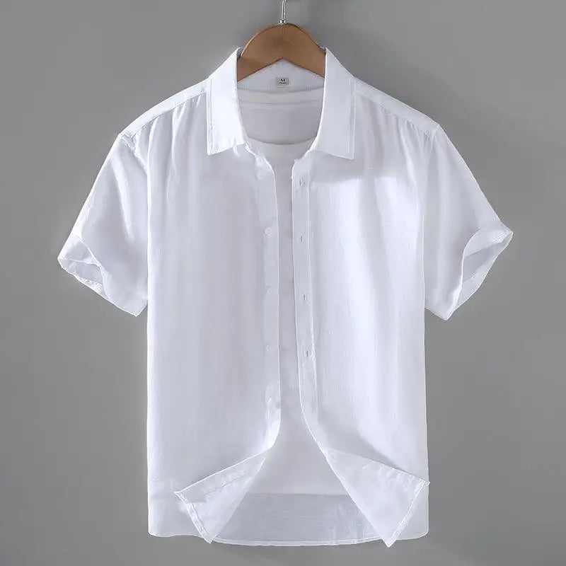 Men's Short-Sleeved Shirt Summer Streetwear Plain Color Stand Collar Casual Beach Style plus Size M-5XL