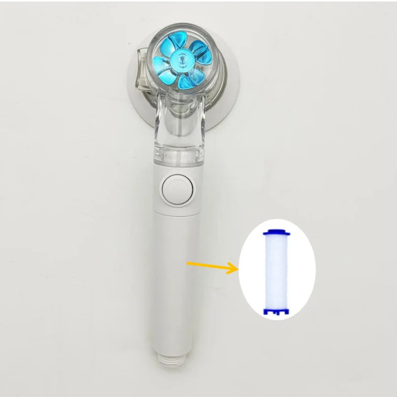 Propeller Pressurized Shower Head High Pressure With Stop Button Filter Water Saving Rainfall Showerhead Bathroom Accessories
