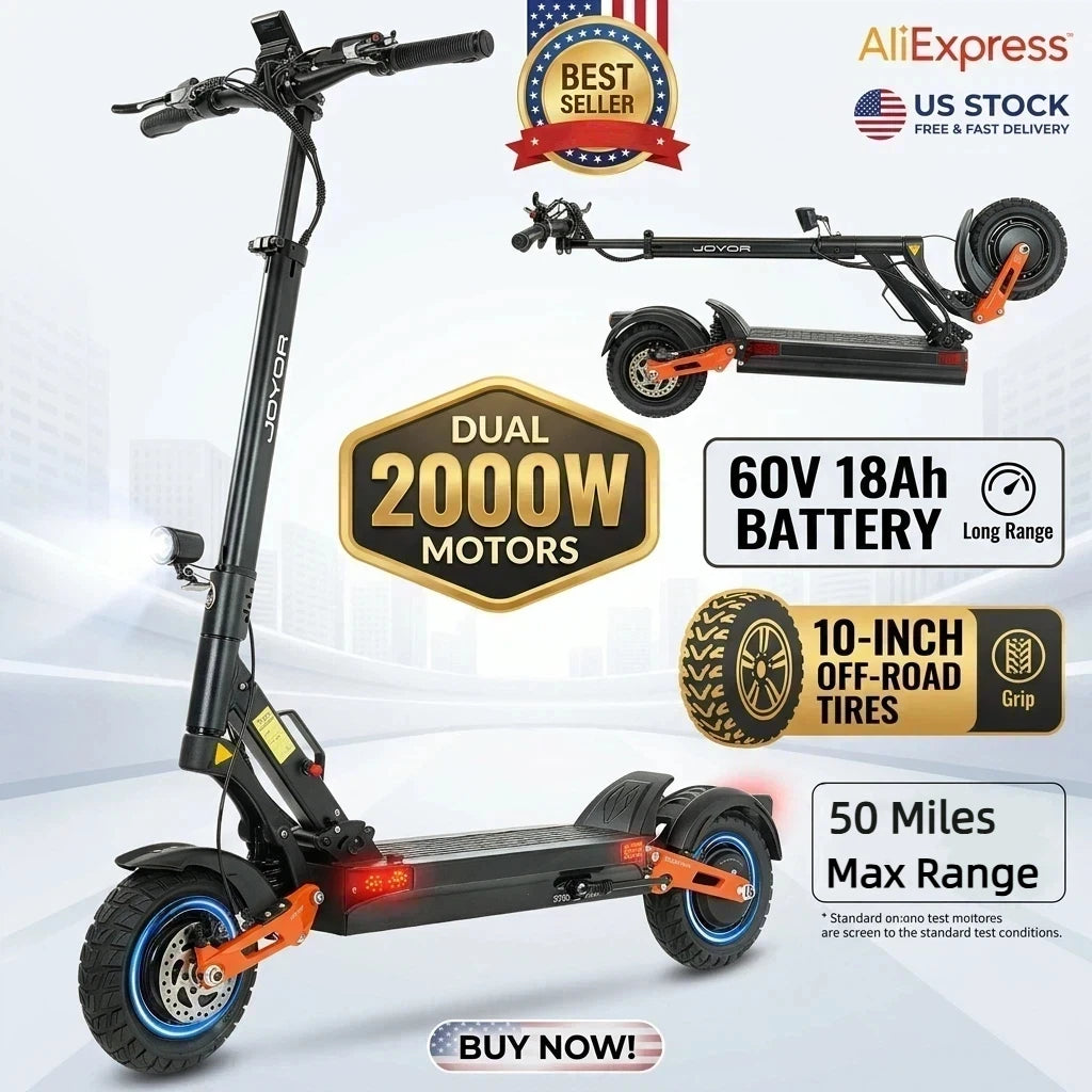 Electric Scooter  Dual Motor 2000W*2 for Adults, 60V Battery, 40mph Max Speed, Up to 50 Miles Range, 10 Inch Tires