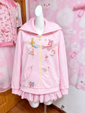 Cute Japanese Printed Cardigan Women Y2K Fairy Grunge Ruffle Patchwork Outerwear Sweet Lolita Harajuku Style Daily Casual Outfit