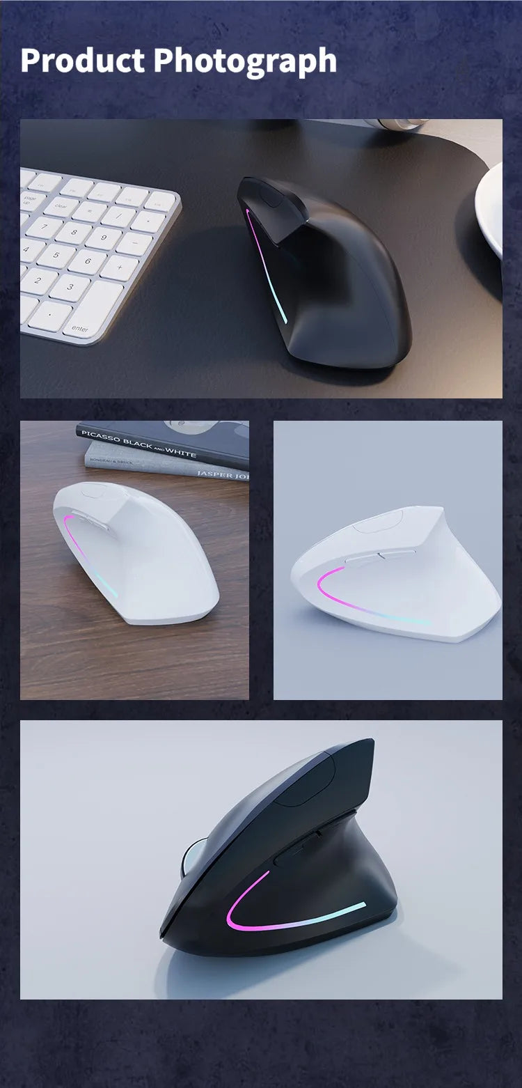 NexusClick Dual Mode Ergonomic Vertical Mouse,Rechargeable/AA Battery Powered,Adjustable DPI Mute Buttons RGB Mouse for Computer