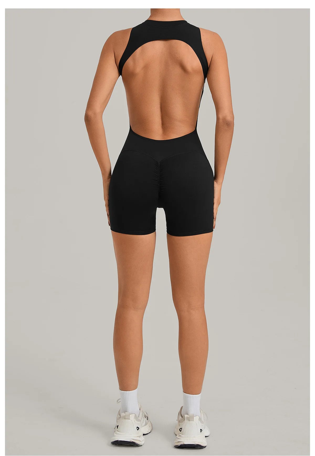 Sexy Hollow Backless Unitard Gym Women Romper Sleeveless Zipper Scrunch Butt Short Jumpsuit for Fitness Sports Short Playsuit