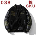 Vintage Letter Embroidered Baseball Jacket Cotton Coat Men's Winter Leather Sleeve Patchwork Woolen Thicken Overcoat