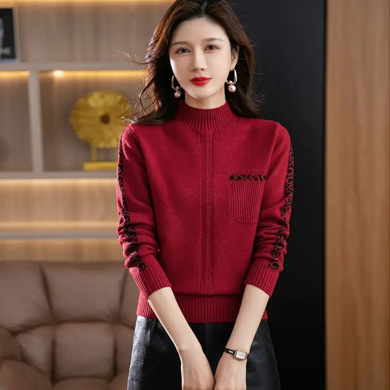 Pull Femme New High Collar Ladies Pullovers Long Sleeve Spring Autumn Knitwears Vintage Warm Sweaters For Women 2025 Bottom Tops