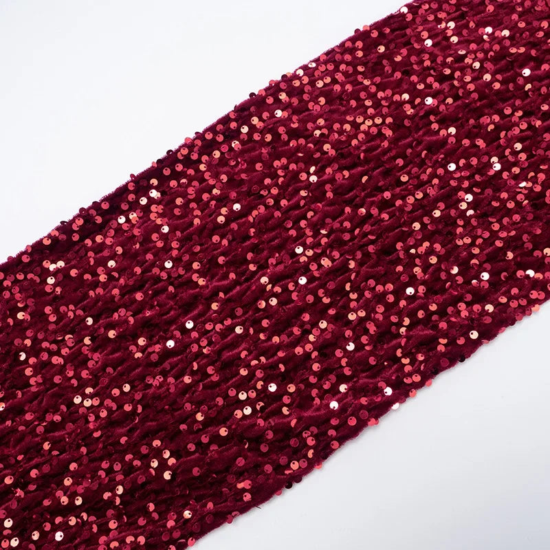 Chic Sequin Patchwork Strapless Mini Dress Women Scarf Collar Off-shoulder Waist Cinching Pleated Robe Lady Evening Party Gowns