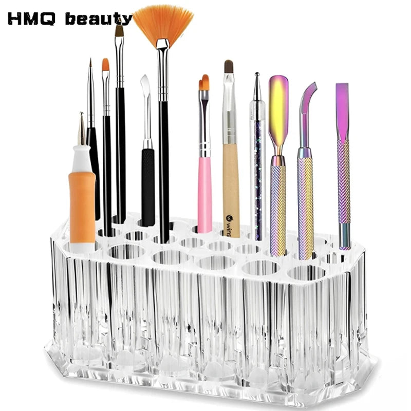 26 Holes Acrylic Makeup Brushes Holder Desktop Lipstick Organizer Eyeliner Cosmetics Pen Storage Rack Transparent Showing Shelf