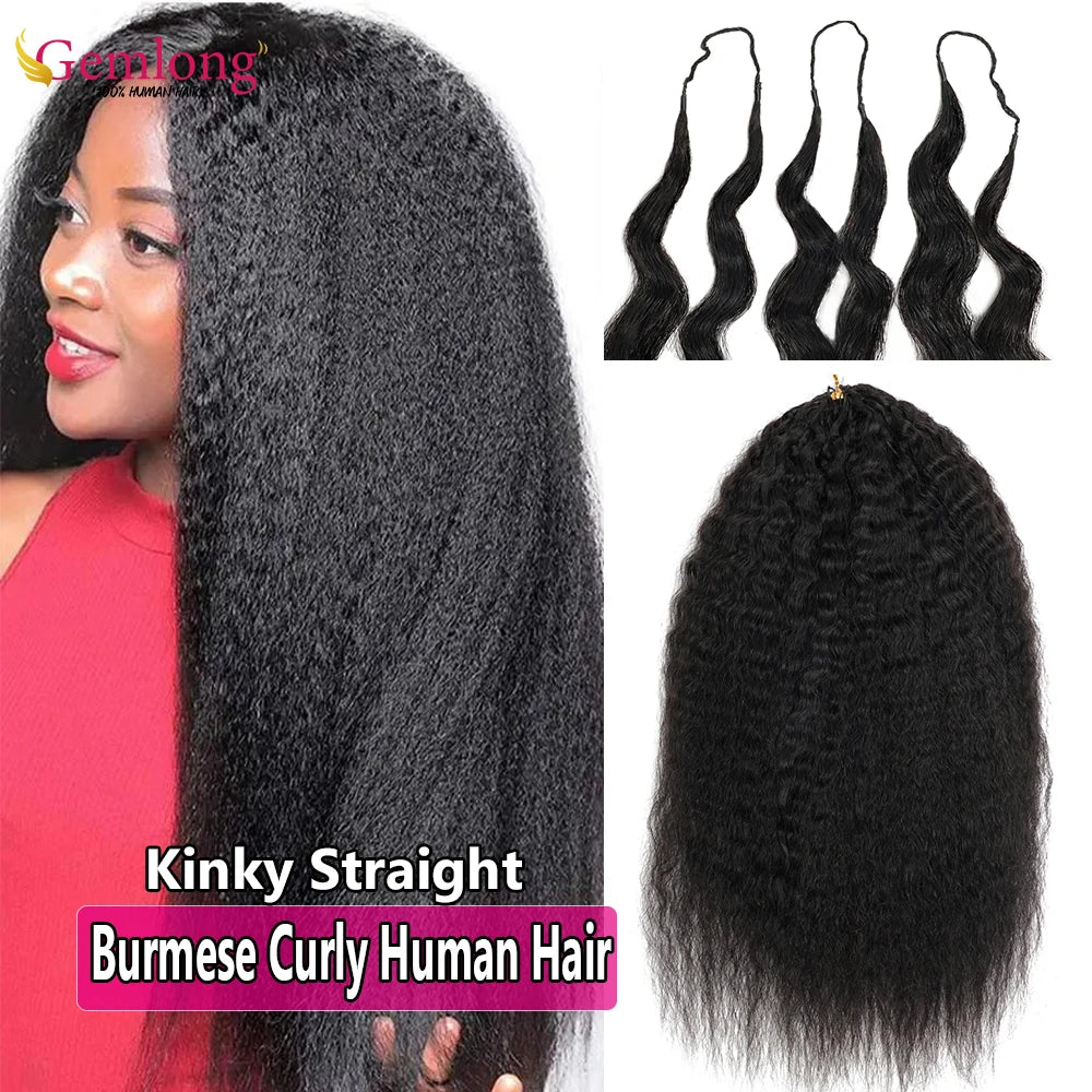 Kinky Straight Crochet Human Hair Pre Separated Knotless Reusable Feather Crochet Human Hair Bundles Burmese Curly Crochet Hair