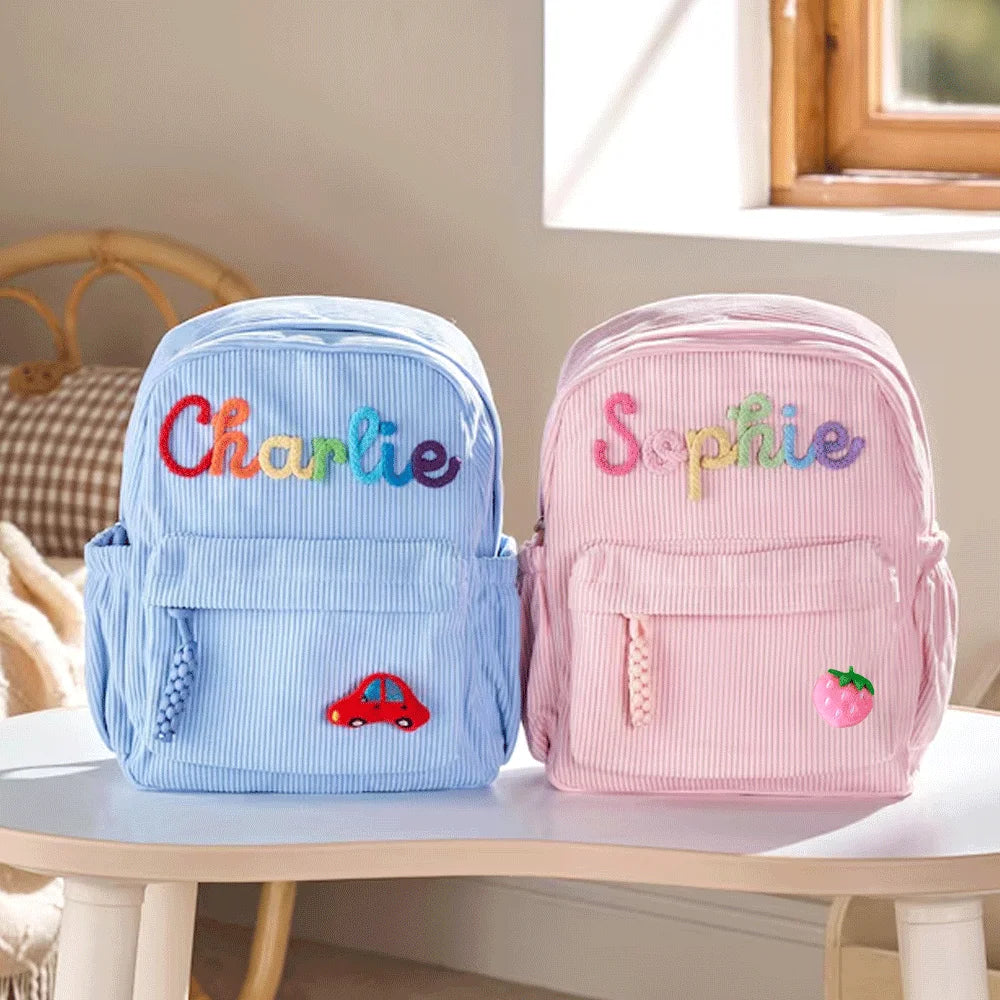 Personalized Small High-Quality Corduroy Backpack – Customizable School Bag with Name Print; Cute and Practical