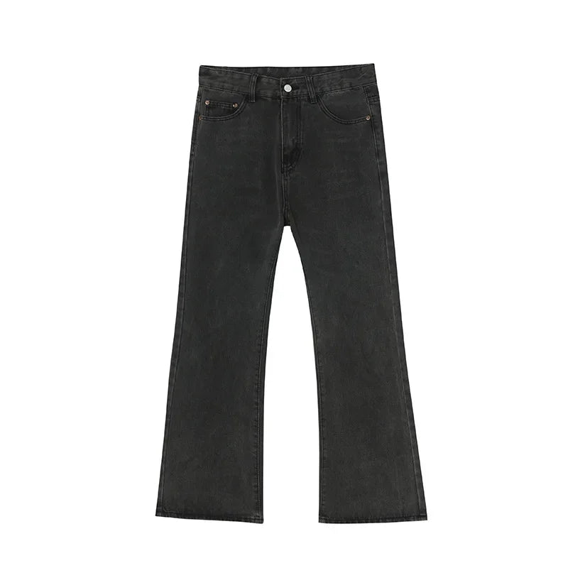 Men High Street Hip Hop Casual Small Flare Denim Jeans Pant Male Japan Korea Style Streetwear Vintage Denim Trousers Pant