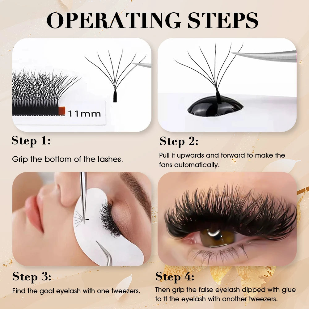 10cases/lot MASSCAKU 3D 4D 5D 6D 7D 8D W Shape Bloom Premade Fans Eyelash Extension Natural Soft Light Full Dense W Shape Lash