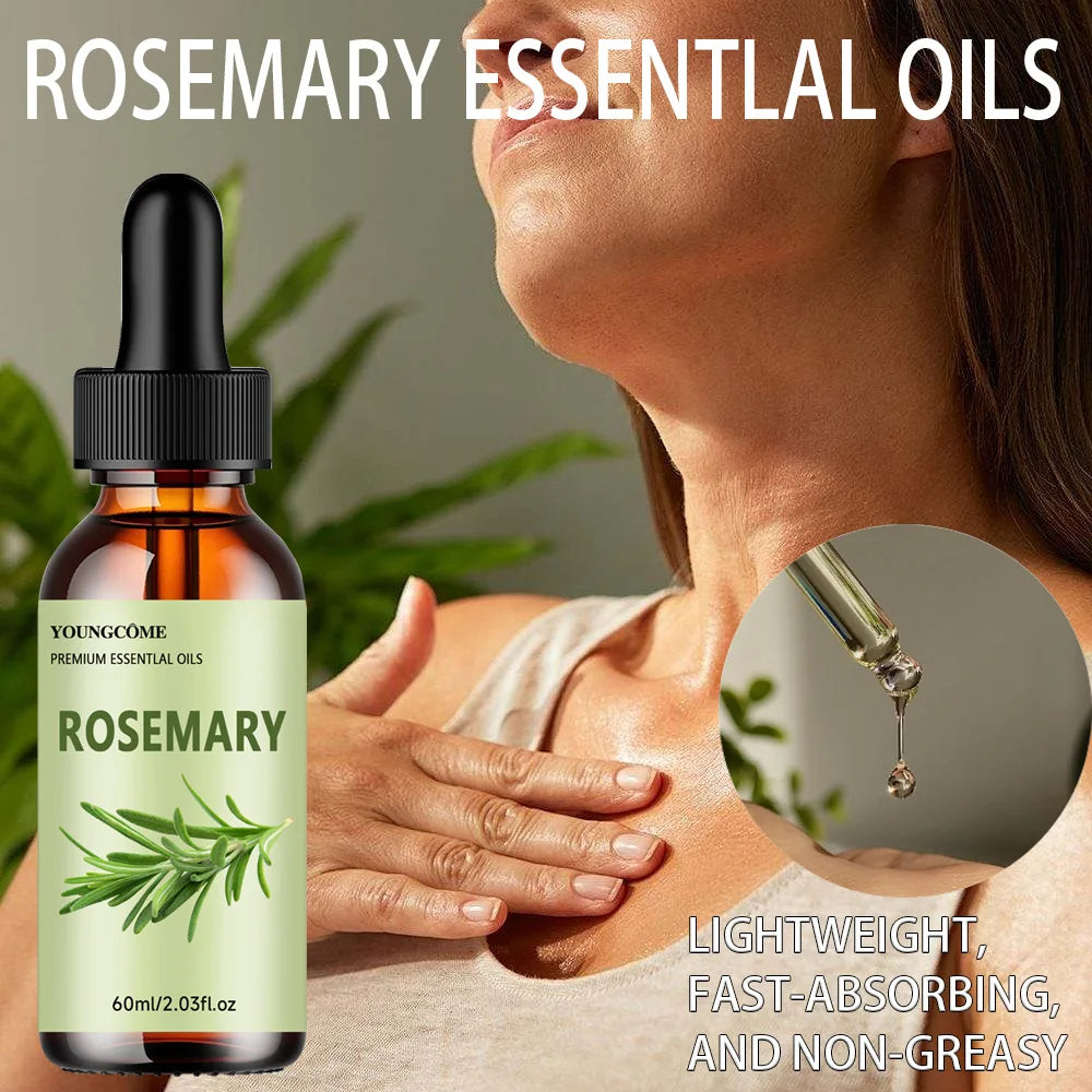 YOUNGCOME Natural Rosemary Essential Oil, Repairs Damaged Hair Improves Quality Moisturizes Hair Care Oil Suitable for Hair, Bod
