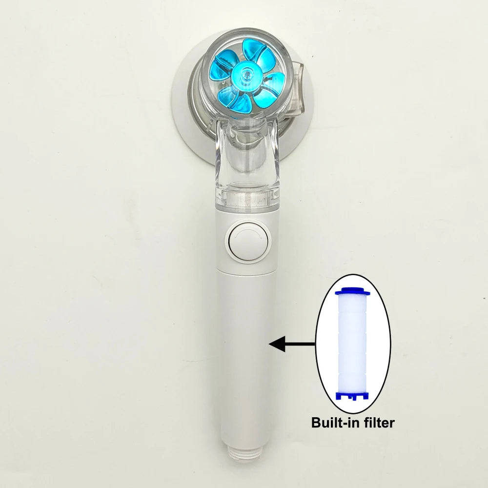 Turbo Propeller Big Boost Shower Head With Filter Stop Button 3 Modes Adjustable Spray Nozzle High Pressure Bathroom Shower Head