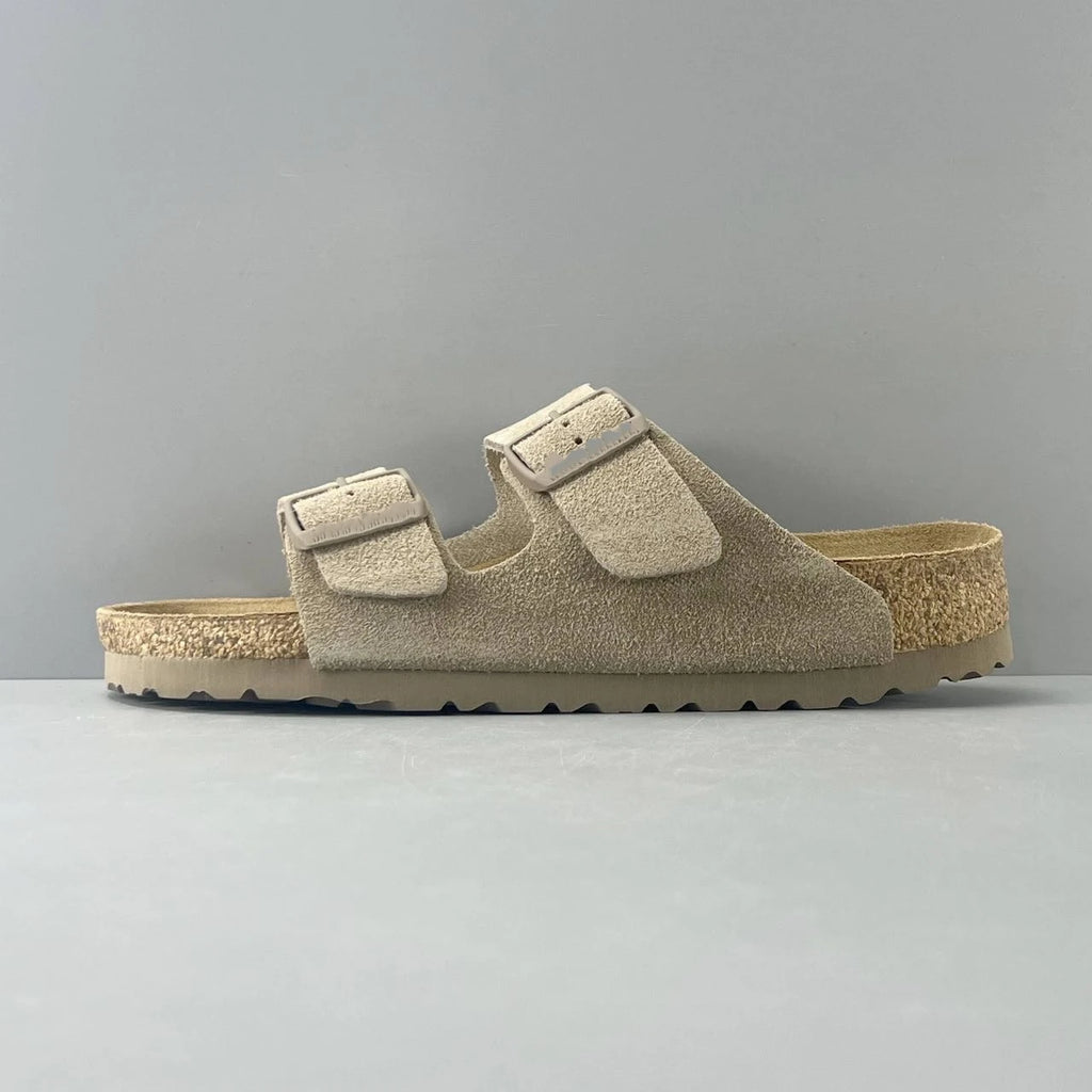 Suede Clogs for Men Women Cork Footbed Closed Toe Slides Comfort Arch Support Casual Walking Mules
