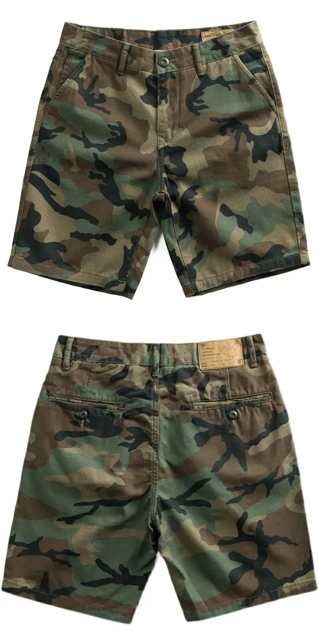 Mens Casual Camouflage Work Shorts Five-Quarter Length Wear-Resistant Dirt-Resistant Loose Fit Summer Cotton Cargo Pants