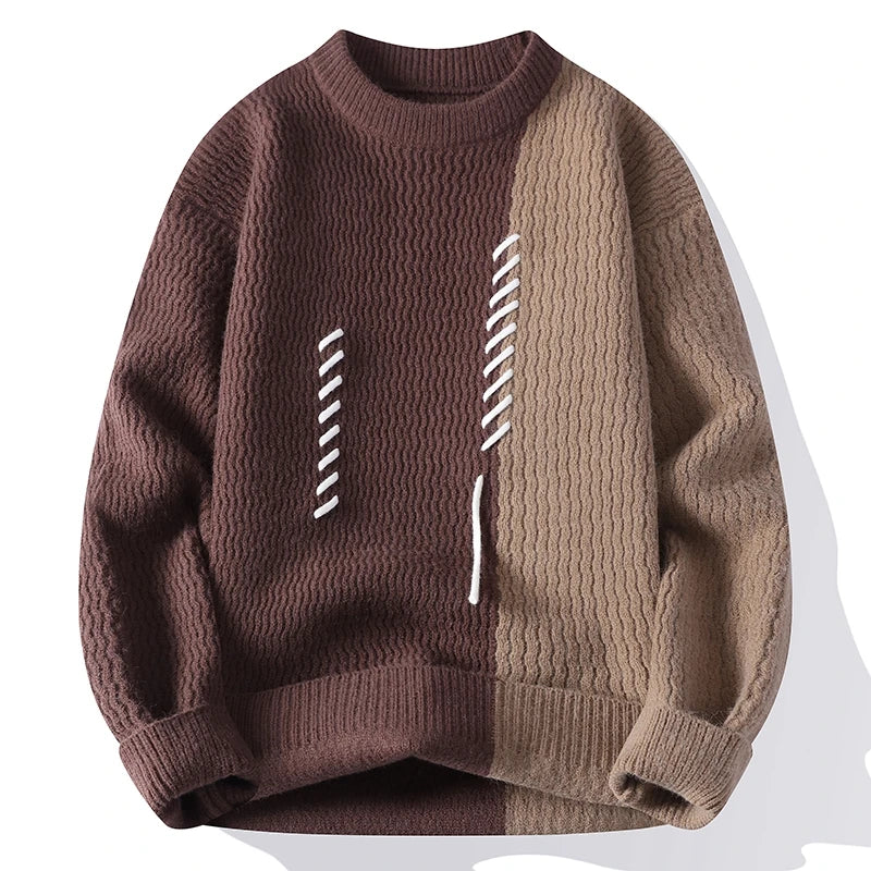 Men's Fashion stripe pattern Sweaters Autumn/Winter Loose Knittwear Men sweater youth Thick Warm patchwork pullovers Top
