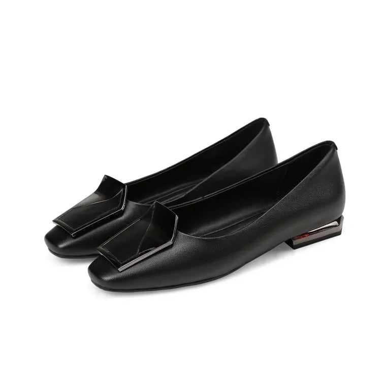 NEW Autumn/Spring Women Pumps Genuine Leather Shoes for Women Square Toe Low Heel Shoe Concise Slip-on Plus Size Handmade Shoes