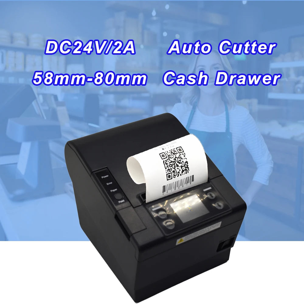 80mm POS Thermal Receipt Printer with Auto Cutter Wireless Bluetooth MQTT Cloud Bill Printing Machine