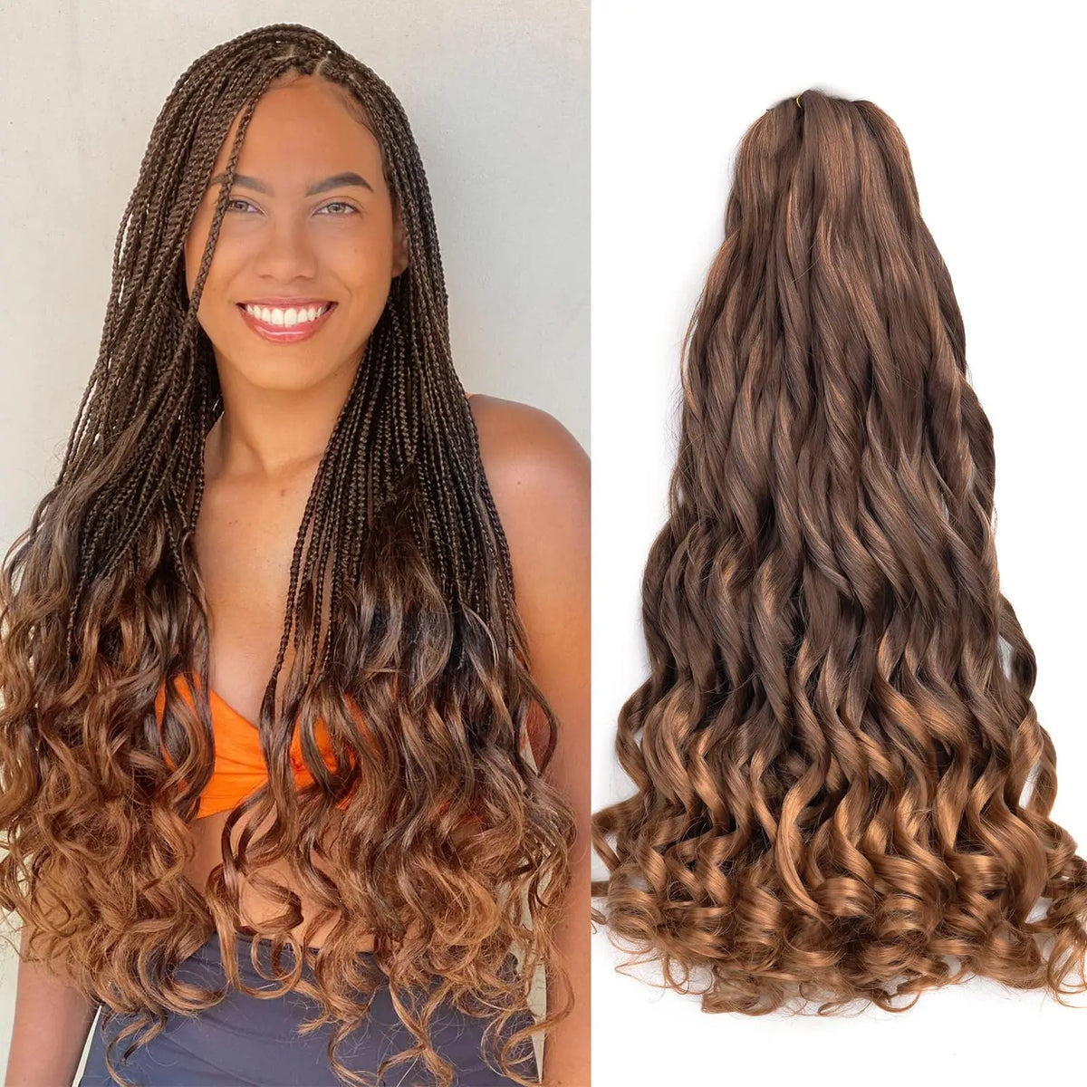 French Curly Braiding Hair 22Inch Synthetic Curly Braiding Hair Pre Stretched Loose Wavy Curl Braiding Hair Extensions For Women