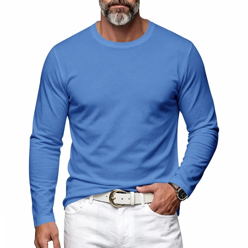 Autumn and Winter Men's Thin Casual Crew Neck Pullover Loose Versatile Breathable Commuter Long Sleeve Bottom T-Shirt