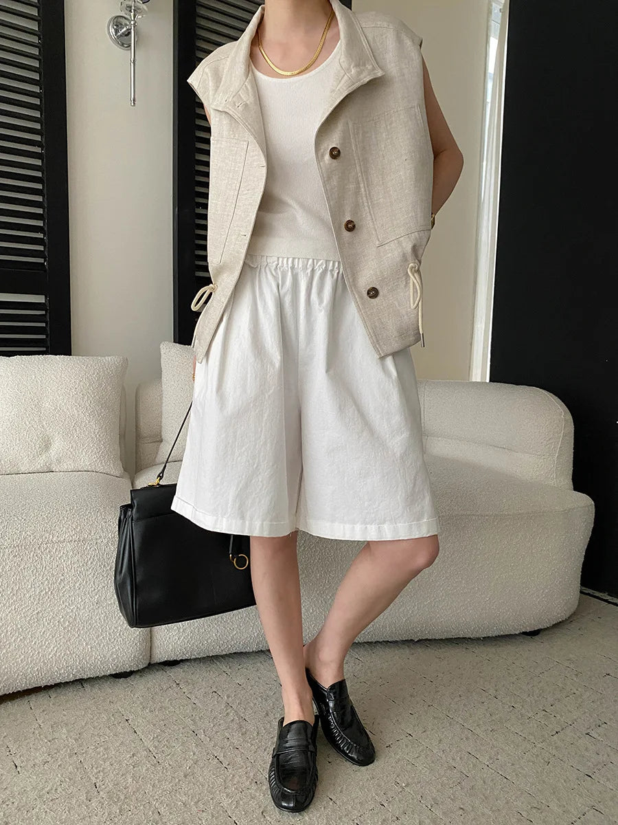 Summer women's relaxed loose wide leg A-line casual shorts versatile