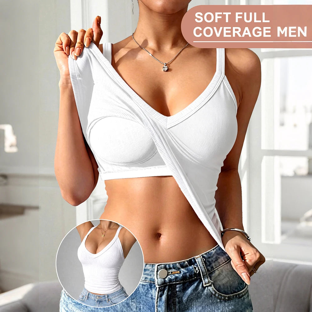 Women V Neck Ribbed Tank Top Sleeveless Racerback Camisole Slim Fit Basic Solid Color Crop Vest Casual Daily Workout Tops