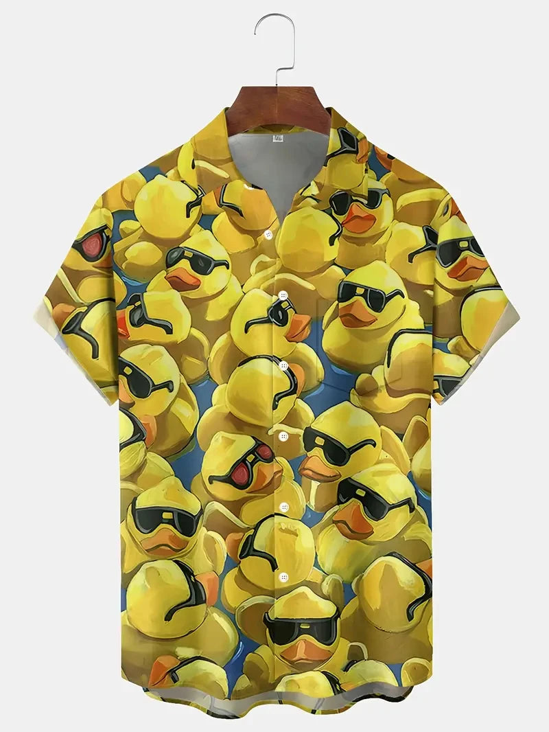 Cartoon Animal Duck Hawaiian 3D Print Shirts Men's Summer Short Sleeve Cute Banana Beach Shirts Blouse Men Clothing Unisex Tops